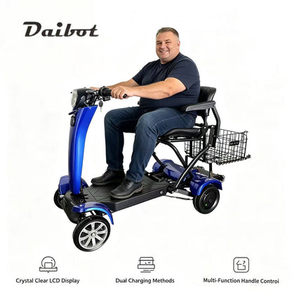 Auto Fold Dual Motor 4-wheel Electric Scooter 36v 500w Lightweight 40-60km Range Unisex Portable Mobility Vehicle Elderly Riders