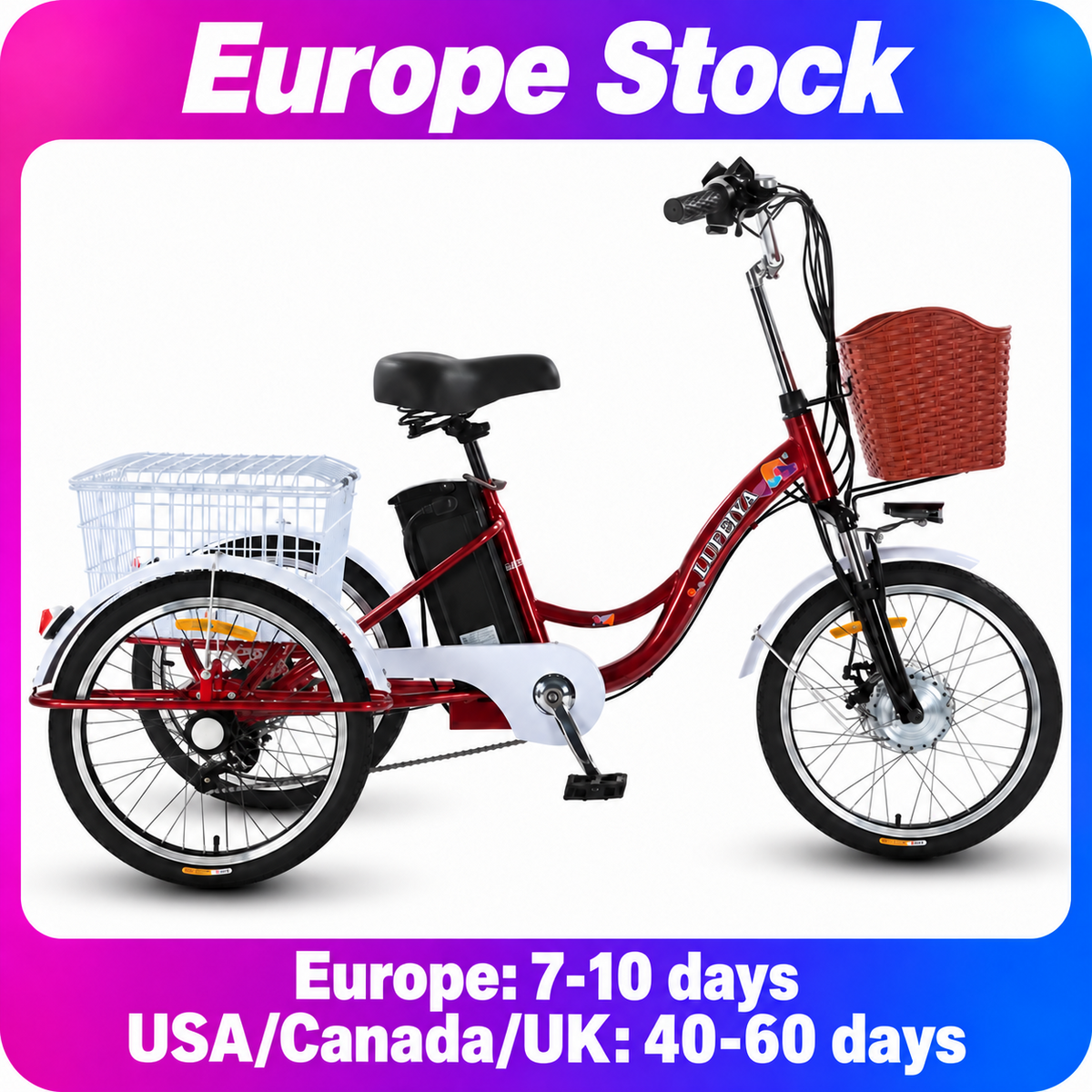 24-Inch Adult Electric Tricycle with 350W Motor, 7-Speed Gearing, 12Ah Battery & Front Basket – In Stock in Europe