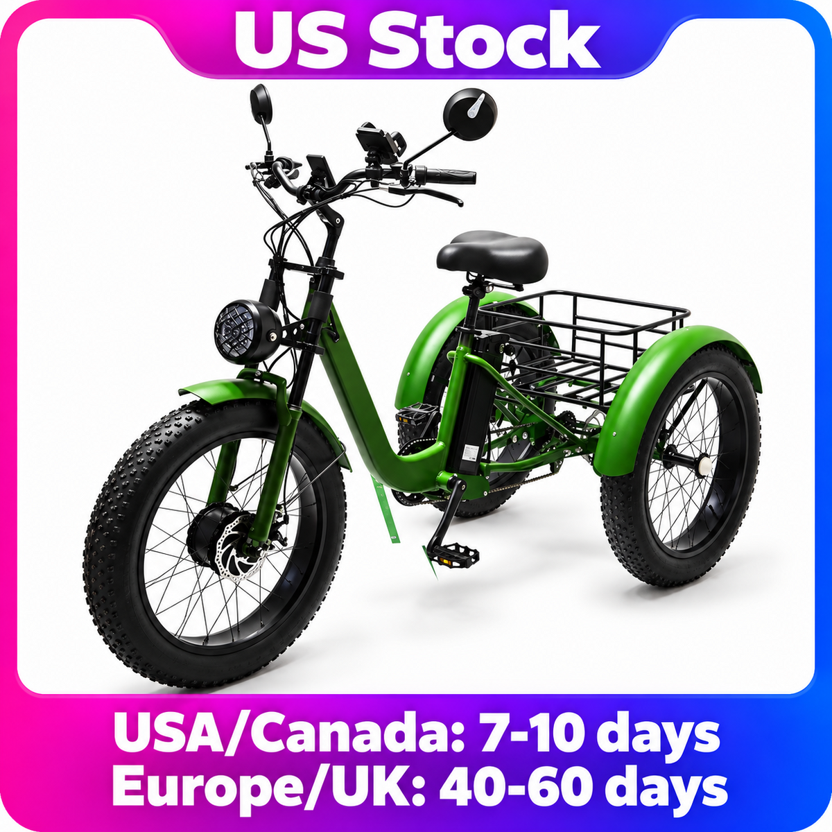 Daibot 3-Wheel Fat Tire Electric Tricycle for Adults – 48V 750W Electric Cargo Bike – Europe Stock