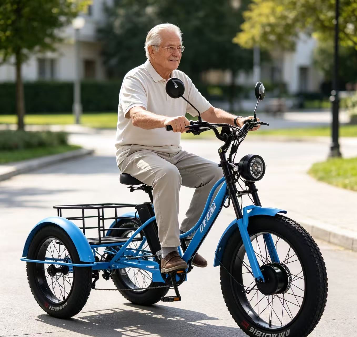 New 3-wheel Electric Tricycle Cargo Bike For Elderly Adults 2 Seat 750w Front Hub Motor Lithium Battery 7-speed Fat Tire