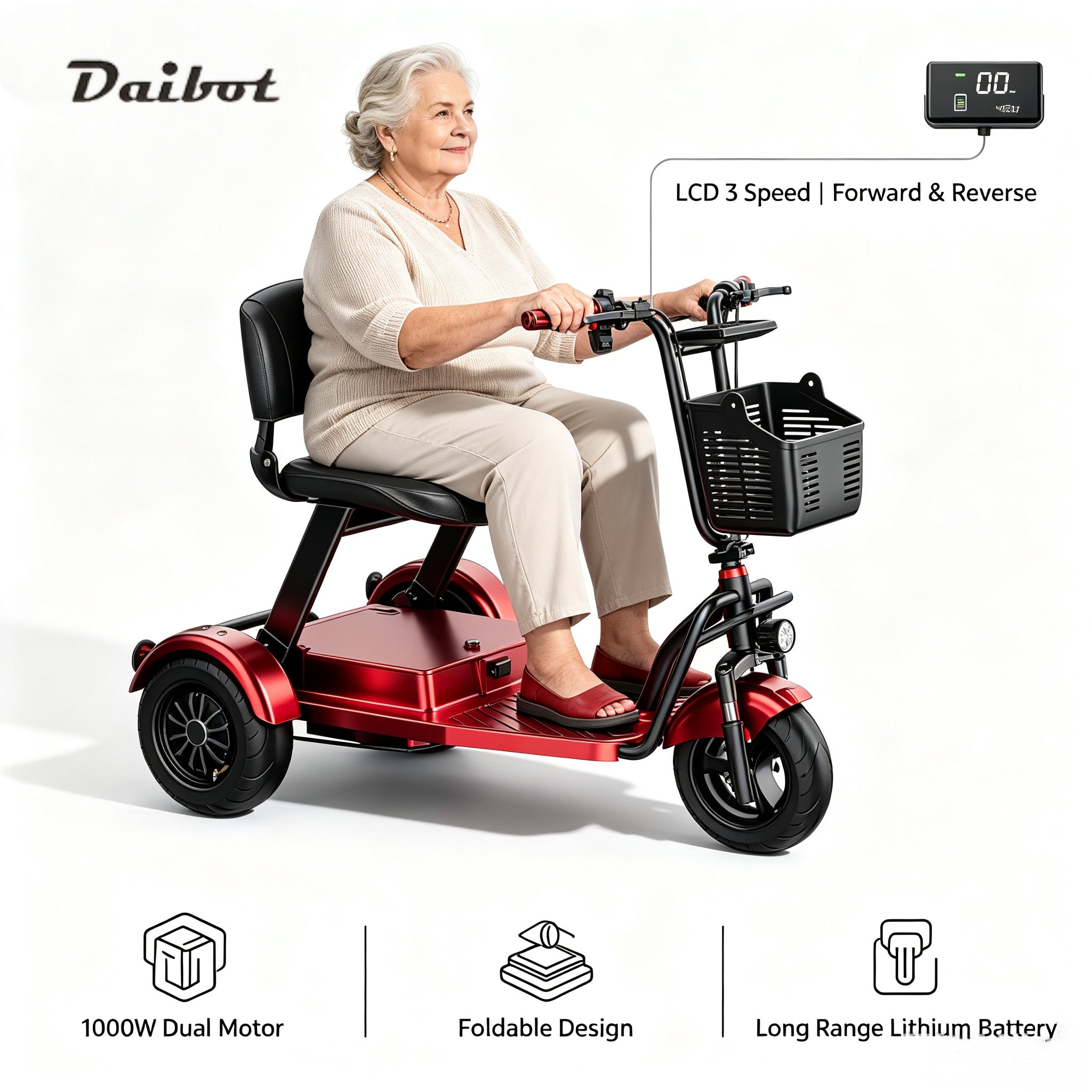 Portable Foldable 3 Wheel Mobility Tricycle 1000w 48v Detachable Battery Preassembled For Elderly Adults Us & Eu Warehouse Stock