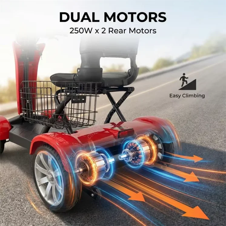 Auto Fold Dual Motor 4-wheel Electric Scooter 36v 500w Lightweight 40-60km Range Unisex Portable Mobility Vehicle Elderly Riders - Buy  Product on Alibaba.com