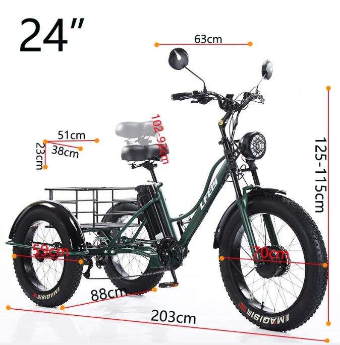 New 3-wheel Electric Tricycle Cargo Bike For Elderly Adults 2 Seat 750w Front Hub Motor Lithium Battery 7-speed Fat Tire - Buy  Product on Alibaba.com