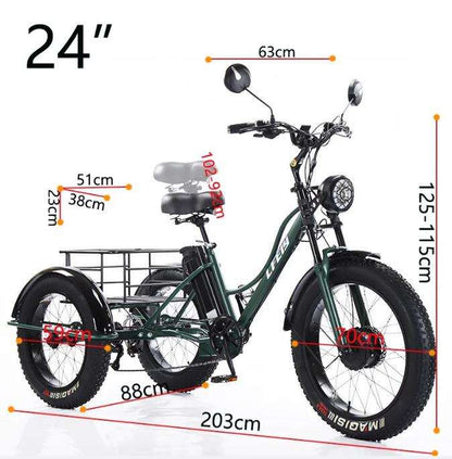 New 3-wheel Electric Tricycle Cargo Bike For Elderly Adults 2 Seat 750w Front Hub Motor Lithium Battery 7-speed Fat Tire - Buy  Product on Alibaba.com