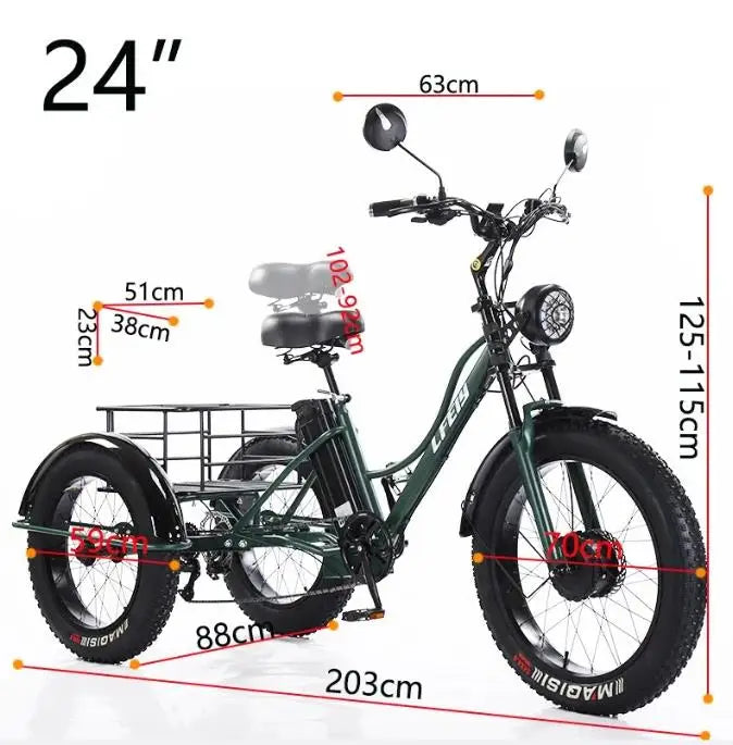 New 3-wheel Electric Tricycle Cargo Bike For Elderly Adults 2 Seat 750w Front Hub Motor Lithium Battery 7-speed Fat Tire - Buy  Product on Alibaba.com