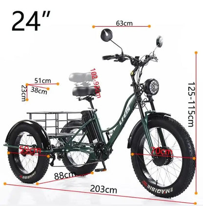 New 3-wheel Electric Tricycle Cargo Bike For Elderly Adults 2 Seat 750w Front Hub Motor Lithium Battery 7-speed Fat Tire - Buy  Product on Alibaba.com