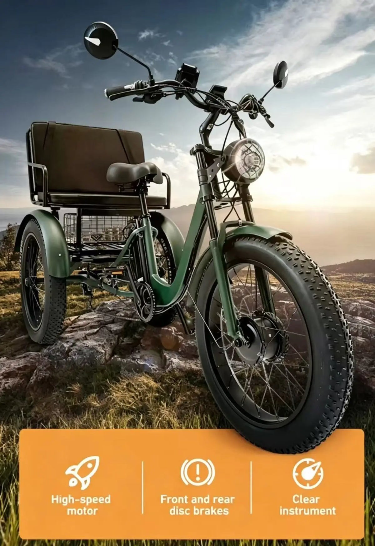 24 Inch Fat Tire Electric Tricycle Adults With Cargo/ Passenger Seat Removable Battery 750w Cool Off Road Booster Electric Bike - Buy  Product on Alibaba.com