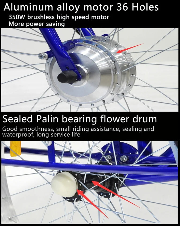 3 Wheel Electric Tricycle Cargo Senior 36v 350w 24 Inch Family Booster Bicycle Adults Lithium Battery 7-speed Front Hub Motor - Buy  Product on Alibaba.com