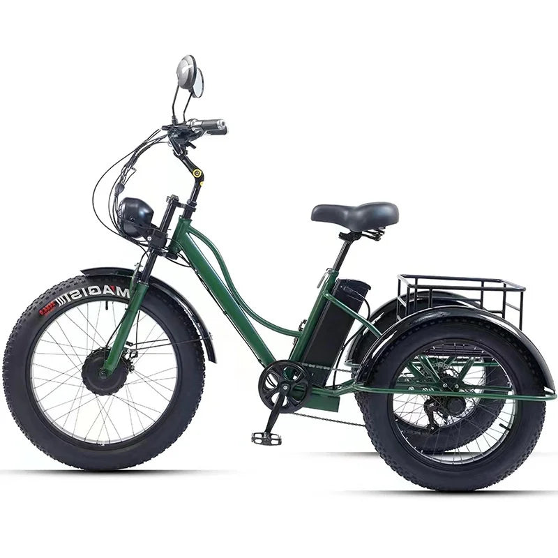 New 3-wheel Electric Tricycle Cargo Bike For Elderly Adults 2 Seat 750w Front Hub Motor Lithium Battery 7-speed Fat Tire - Buy  Product on Alibaba.com