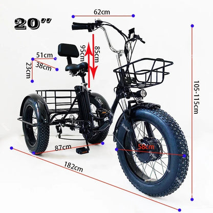 20 Inch Fat Tire Electric Folding Bicycle For Adults 48v 500w Electric Tricycles 3 Wheel Electric Cargo Bike For Women Man Ebike - Buy  Product on Alibaba.com