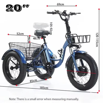 Electric Tricycle Adult 3 Wheels 500w 48v 20 Inch Fat Brushless Motor Lithium Battery Cargo Bicycle Ladies Waterproof Anti-theft - Buy  Product on Alibaba.com