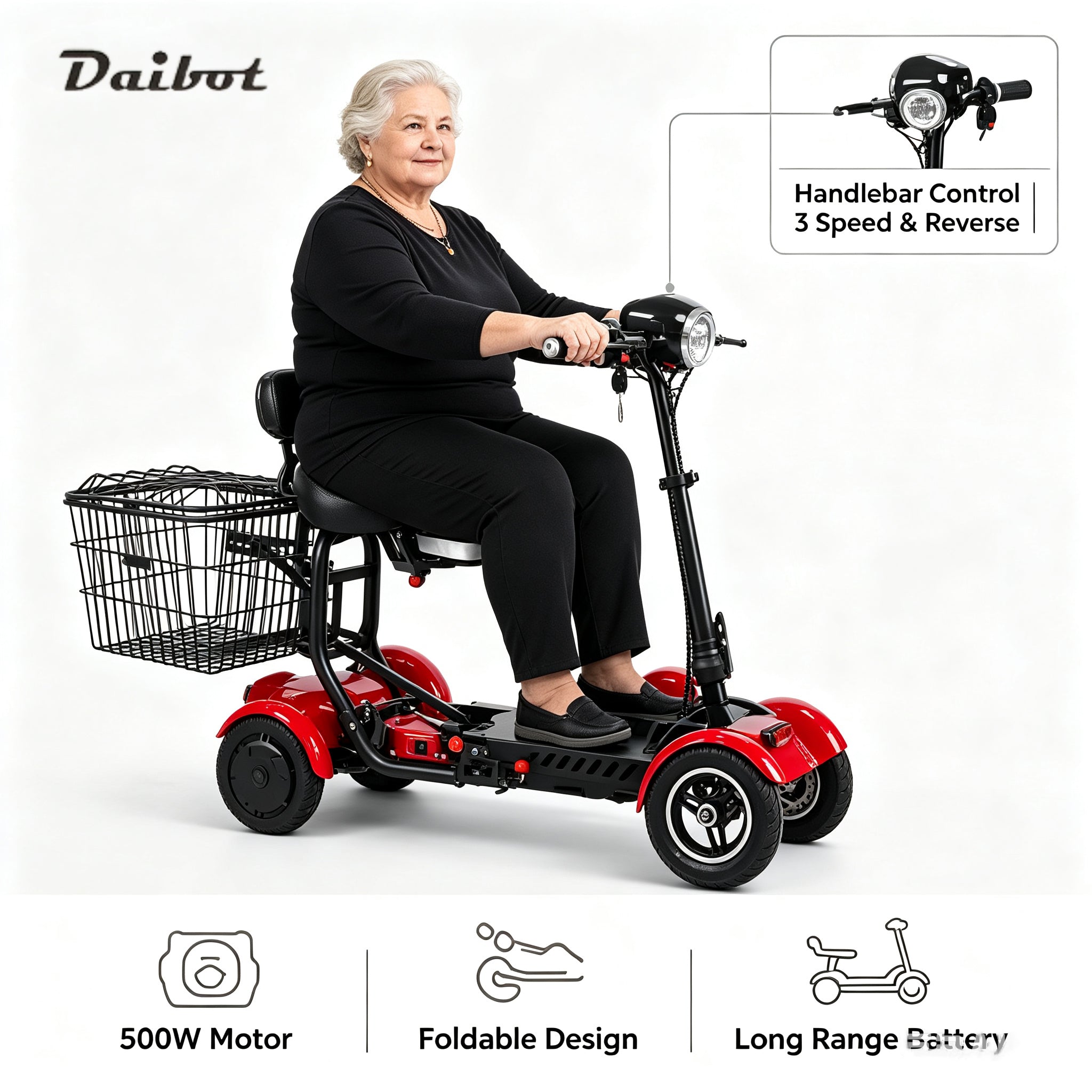 Family All Terrain Folding Mobility Electric Scooter Elder With Basket/baby Seat 500w 10ah/20ah 4 Wheel Mini Electric Car