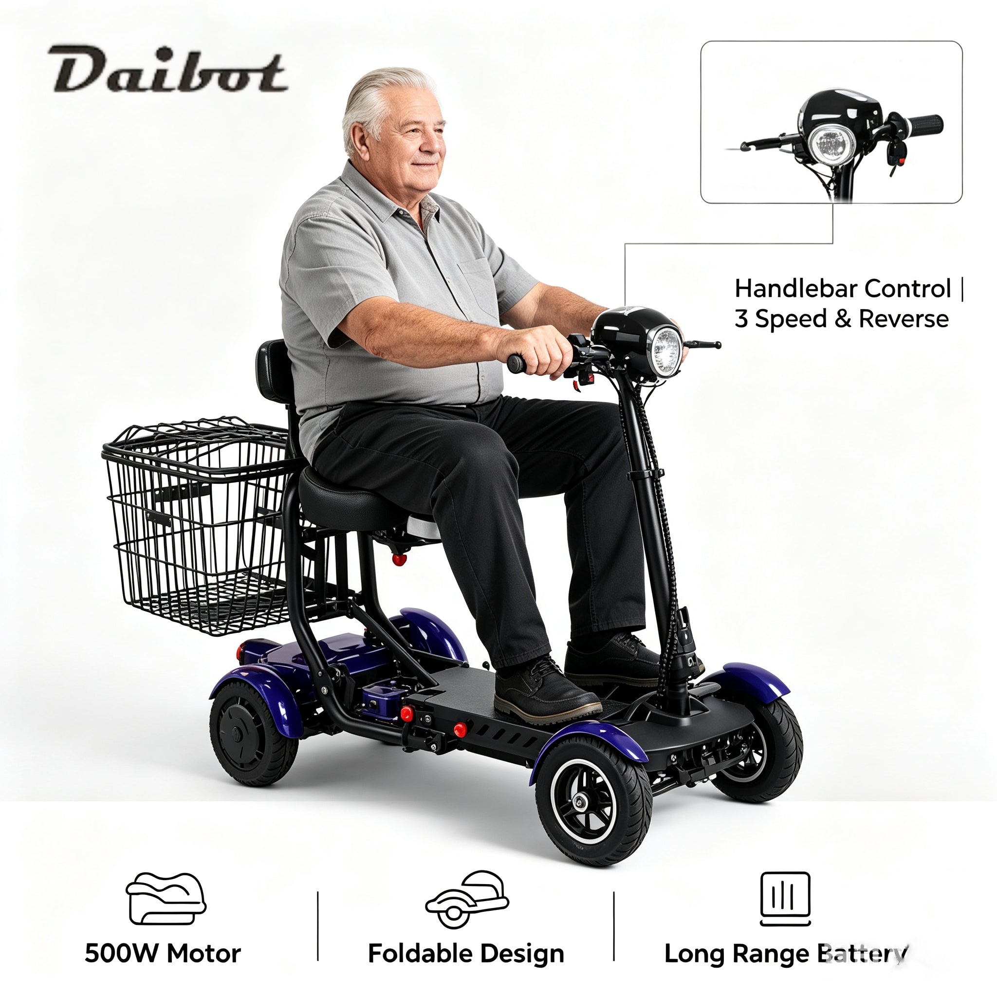 Folding All Terrain 4-wheel Electric Scooter With Basket & Baby Seat For Family Adults Daily Travel,Us Eu Warehouse Ready Stock
