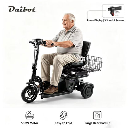 500w Foldable 3 Wheel Senior Electric Tricycle 36v15.6ah Lightweight Mobility Scooter 30km Adult Travel Bike Eu Warehouse Stock