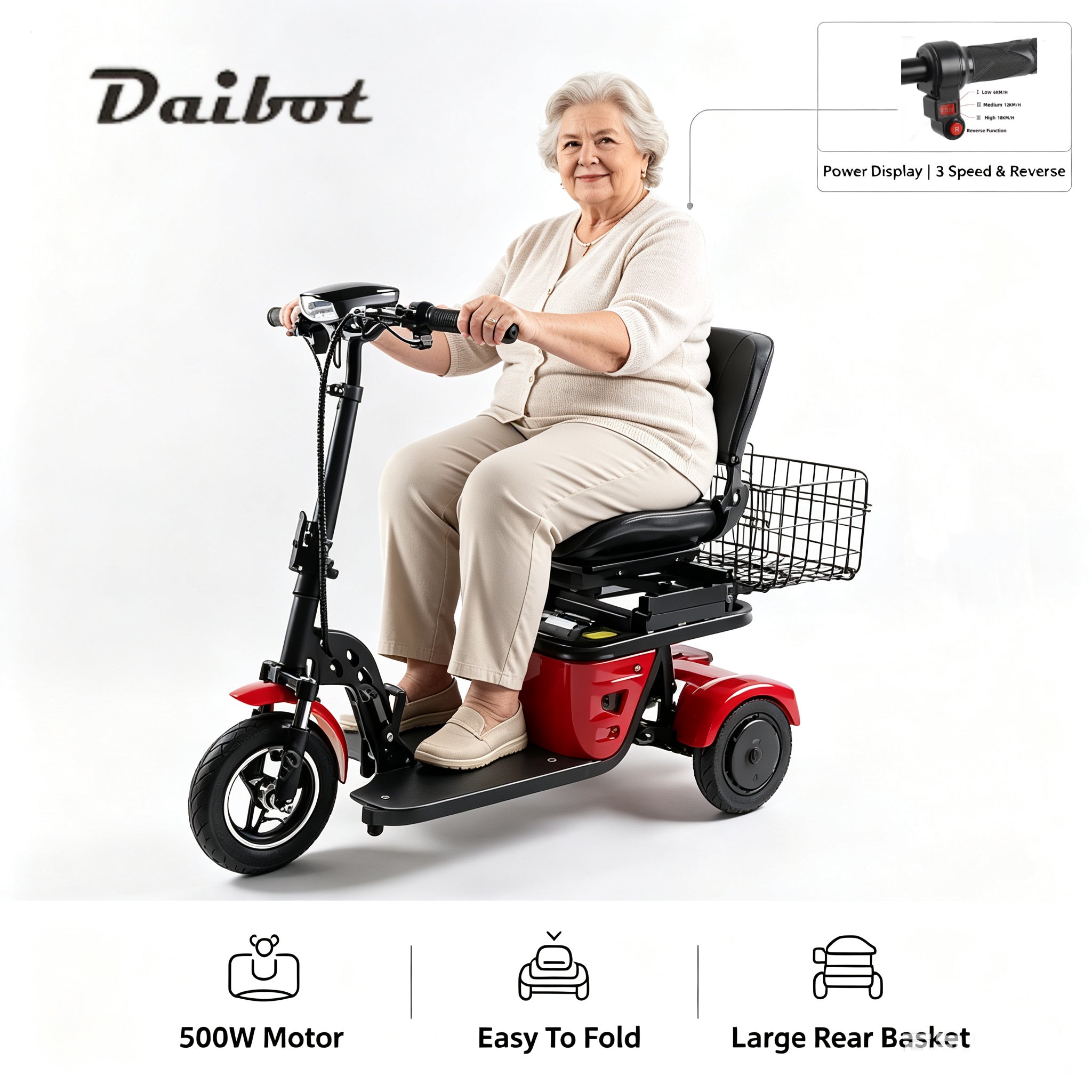 Lightweight Foldable 3-wheel Electric Tricycle Dual 250w Motors 36v Removable Lithium Battery 35-40km Range For Adults Seniors